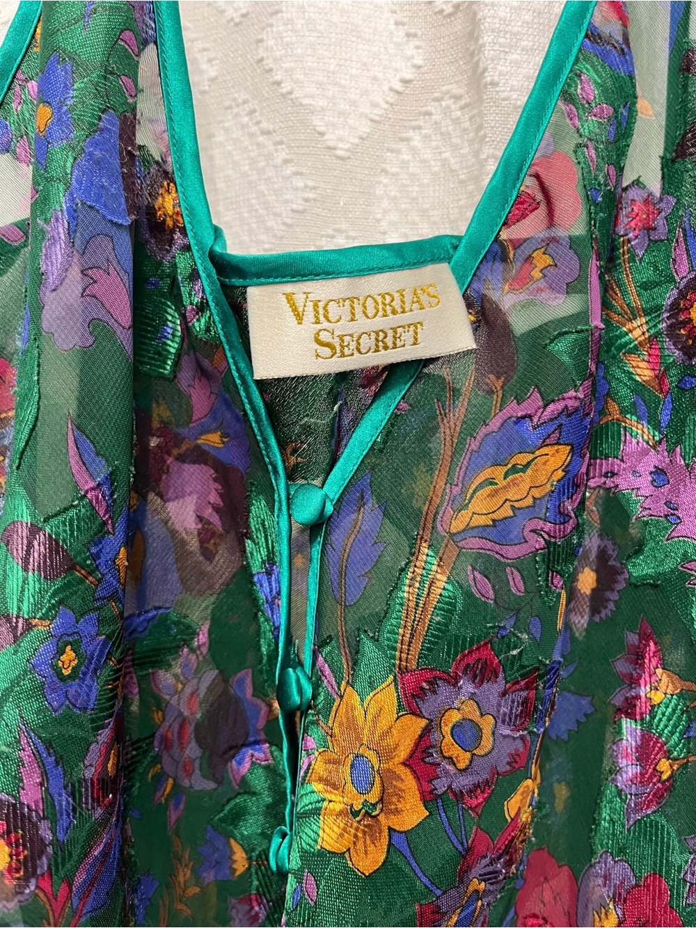 Victoria's Secret Teal Green Floral Satin Sheer Body Suit